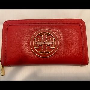 Red Tory Burch Zip around wallet